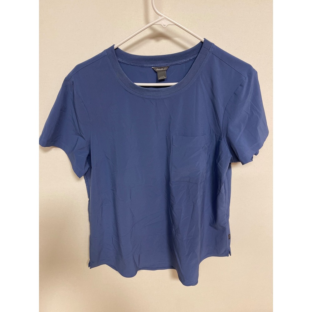 Eddie Bauer Womens Blue Short Sleeve Pocket T-Shirt Performance Top Size L